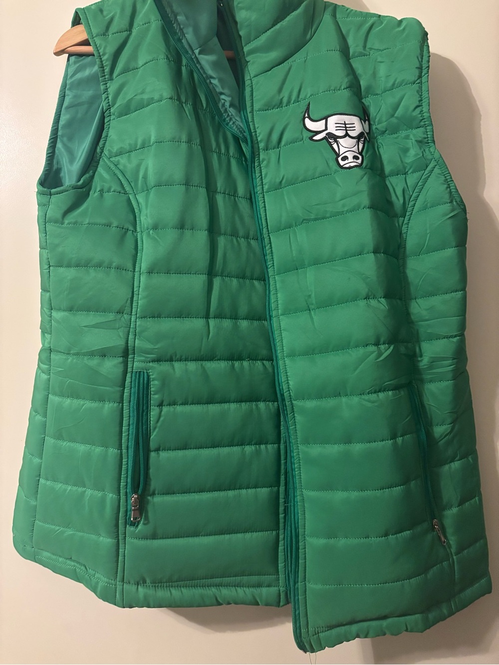 Green Quilted Vest with Chicago Bulls Logo